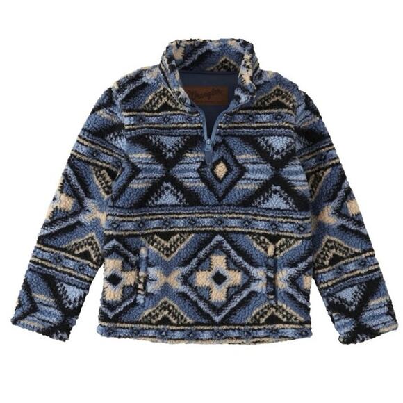 NWT WRANGLER BOYS 1/4 ZIP BLUE SHERPA PULLOVER Size Medium 8 Western